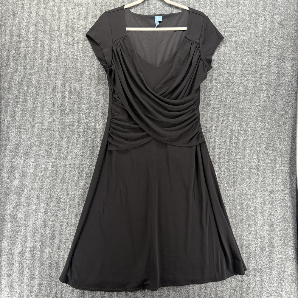 B-Slim Dress Womens L Black V-Neck Short Sleeve Tummy Control Event Quiet Luxury